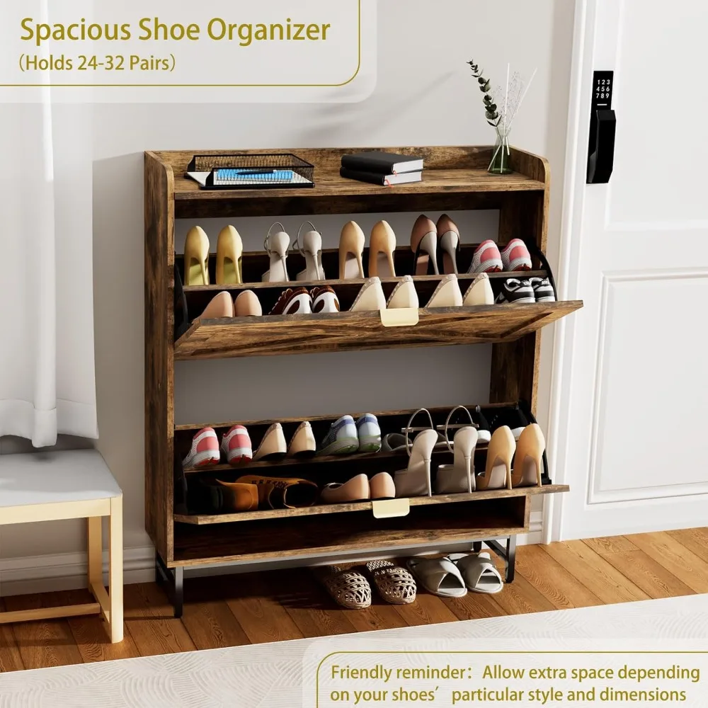 خزانة تخزين الأحذية مع درجين قابلين للطي، منظم أحذية قائم بذاته مع أرجل معدنية للمدخل، خزانة رفوف الأحذية الضيقة، ru