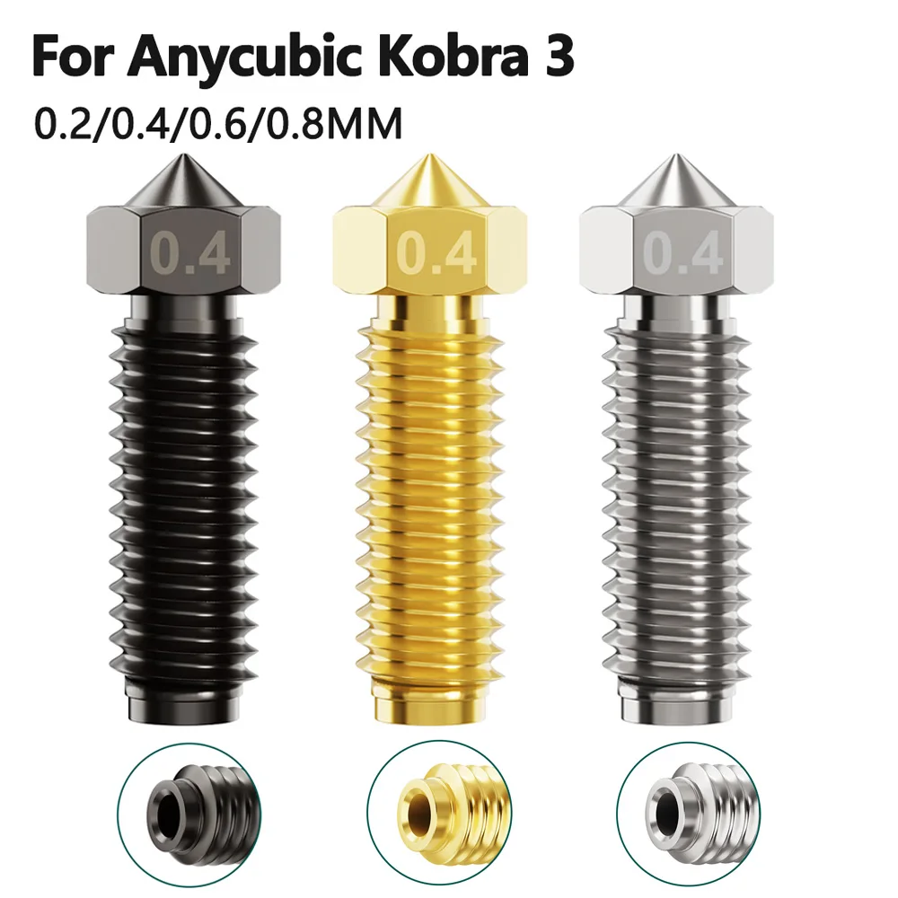 Nozzle For Anycubic Kobra 3 / 3 Combo Brass Copper Plated Hardened Steel  Nozzles For Anycubic Kobra3 Spare 3D Printing Parts