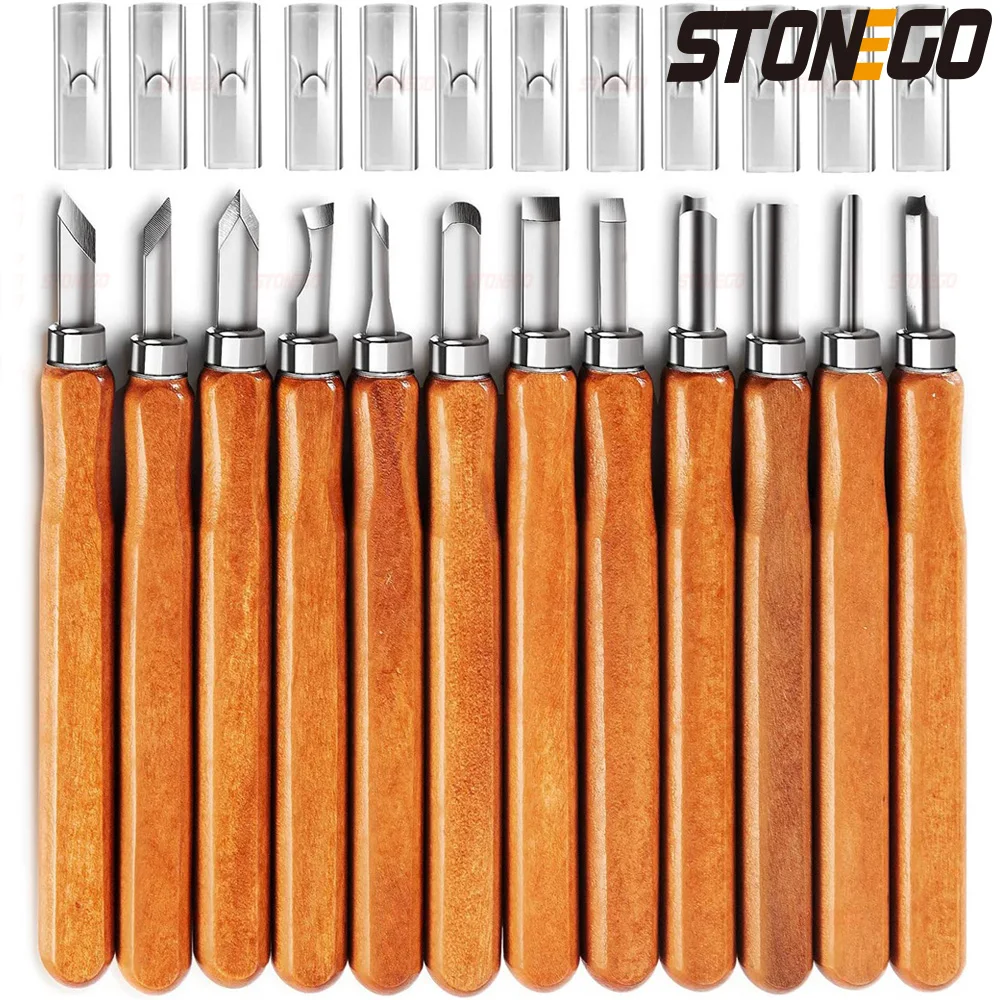 STONEGO Holzschnitzmeißel, Holzschnitzwerkzeuge, Holzbearbeitung, Gravur, Olivenmesser, Bastelmesser, Werkzeugset – Detail 1