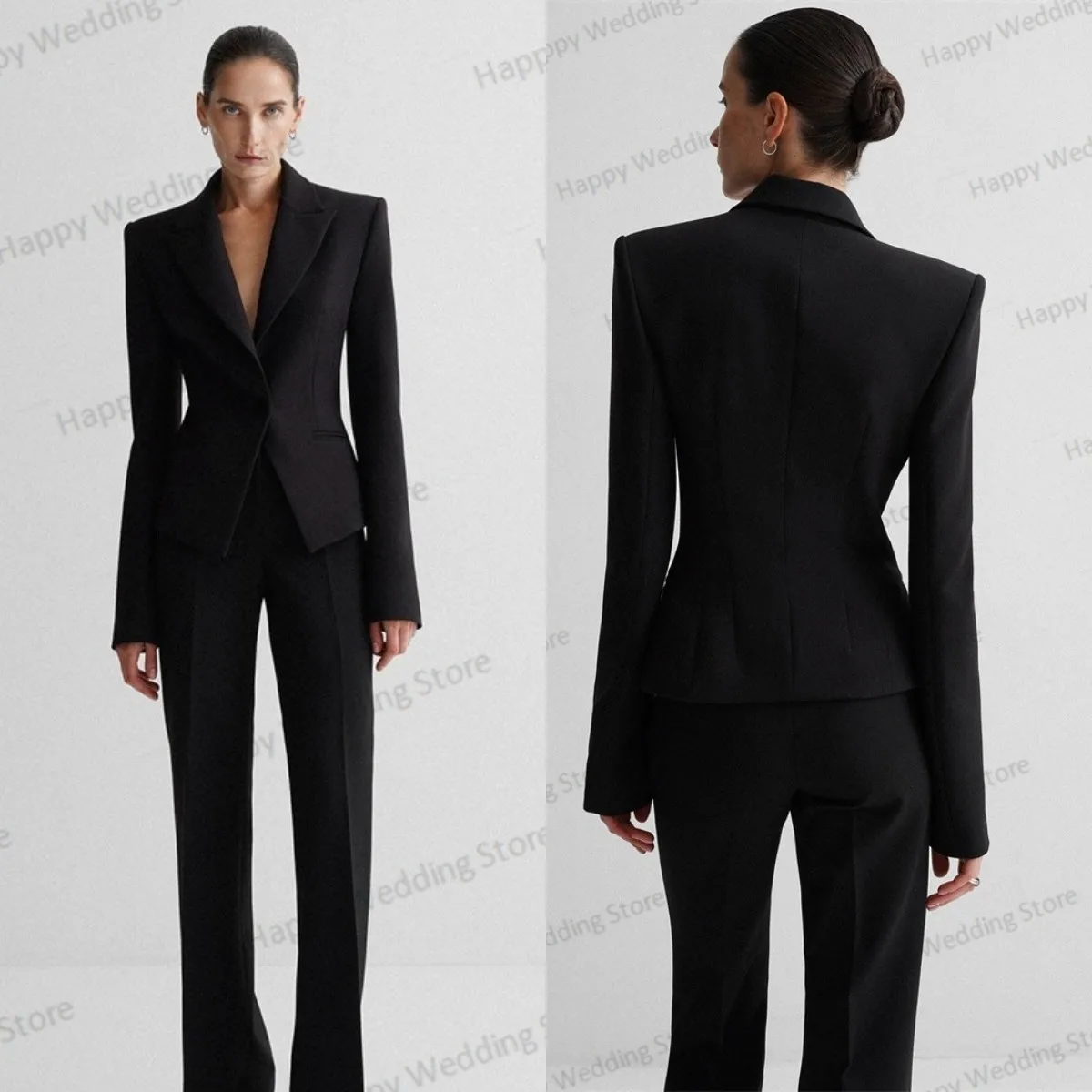 Formal Black Women Pants Suits Set 2 Pieces Blazer+Trousers Prom Dress One Button Office Lady Jacket Custom Made Business Outfit