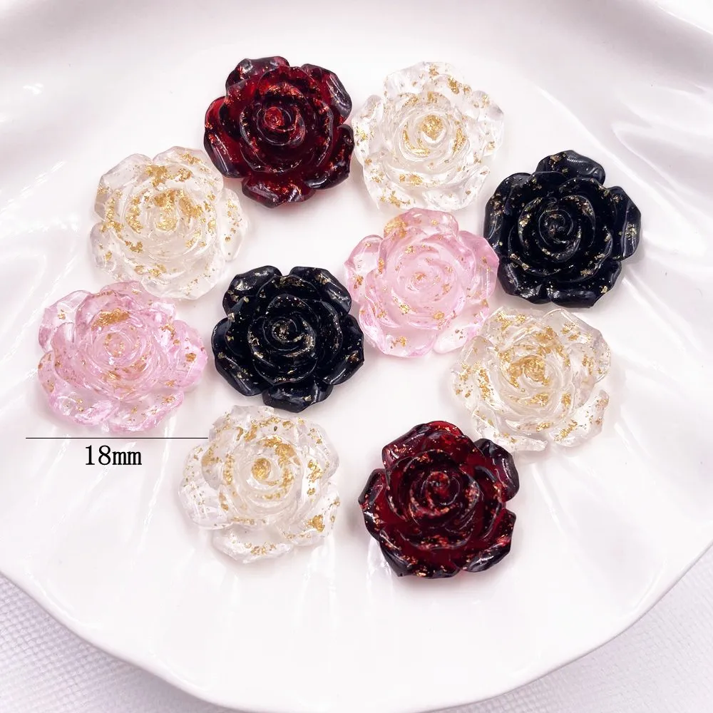 16Pcs 18mm Resin Gold Foil Rose Flatback Flower Rhinestone Gems Scrapbook Wedding Ornaments Applique Crafts DIY SL54