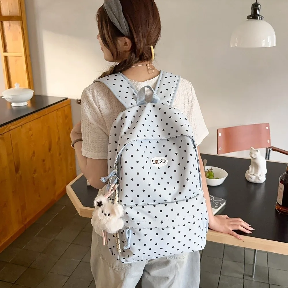 Fashion Nylon Student Backpack Lightweight Polka Dot School Bag Large Capacity Multi Pocket Travel Rucksack for Students Girls