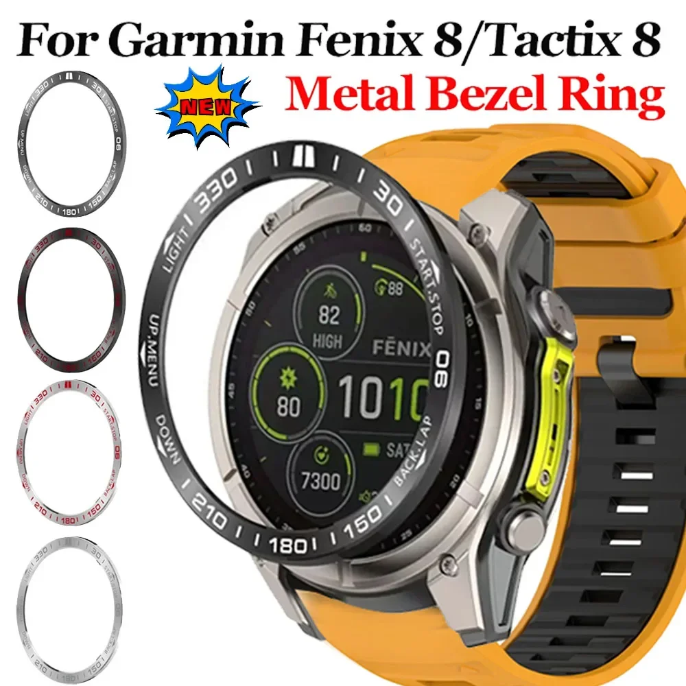 Metallrahmenring für Garmin Fenix 8 51/47/43mm Zeit-/Geschwindigkeitsskala, kratzfester Edelstahlrahmen für Garmin Tactix 8 47/51mm