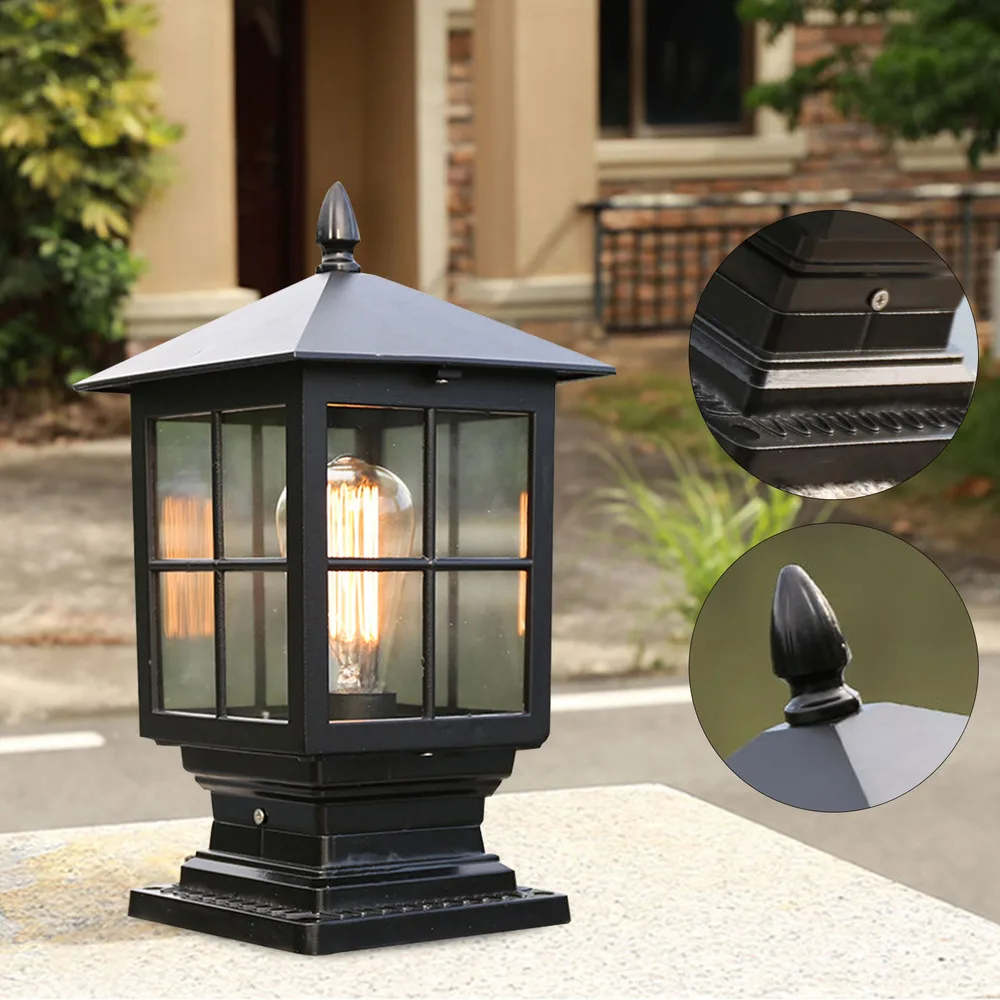 Bymaocar Post Light Vintage Black Lantern Garden Fence Pillar Lamp Home Garden Decor Waterproof Fit 5~10㎡ Area Easy to Install