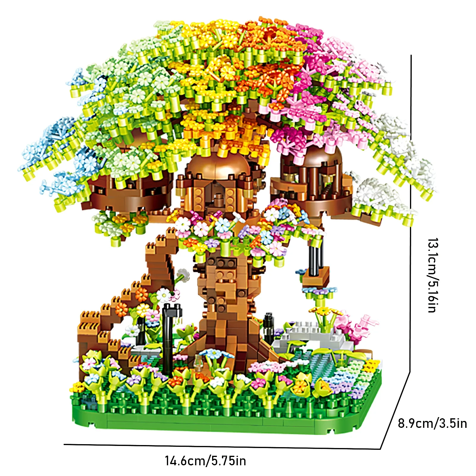 Mini casa sull'albero di quattro stagioni Sakura Tree Moon Flower Casa in legno Albero Micro Building Block Diamond Brick Toy per bambini