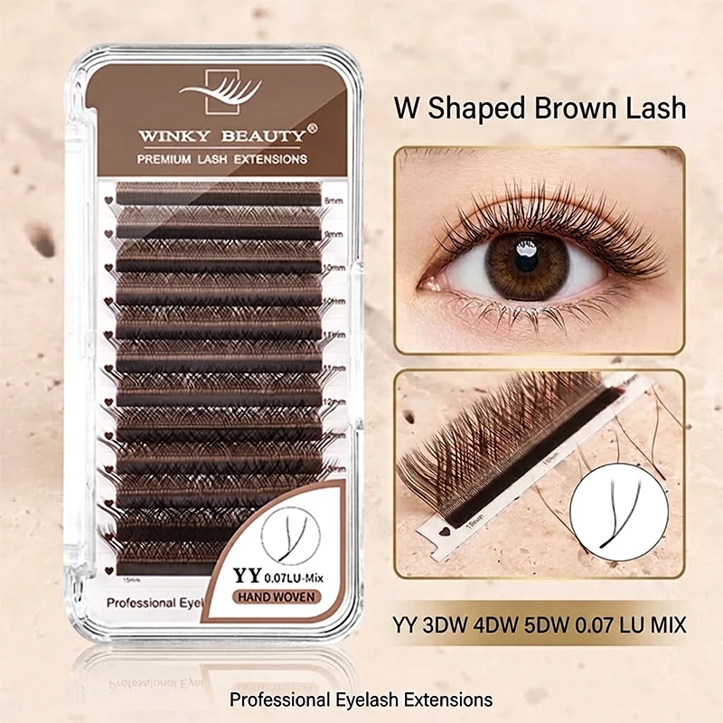 winky beauty Natural Brown Super Soft W-shaped Mink LU M Curl 8-15mm Professional YY W Style Individual Cilios Lashes Extension