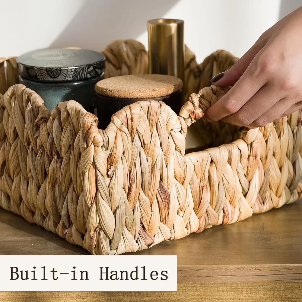 

Scalloped Wicker Basket, Nursery Basket With Handles, Woven Rattan Baskets For Organizing, Basket Shelf Decorative-ABQU