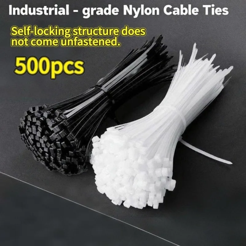

100-500 шт. пластиковые нейлоновые кабельные стяжки, самоблокирующиеся шнуровые стяжки, ремни, регулируемые кабели, крепежная петля, проволочные стяжки на молнии для дома и офиса