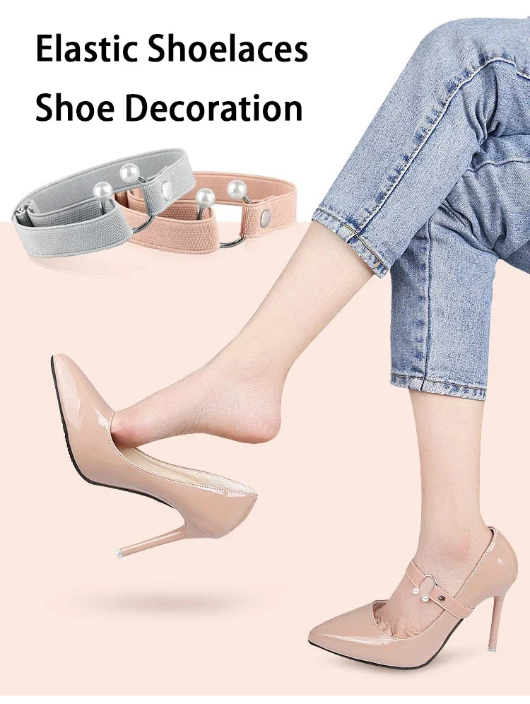 Perlenverzierte, elastische, abnehmbare Schuhriemen für den Knöchel, rutschfeste Schuhhalterung, verhindert das Abrutschen von High Heels, Schuhzubehör. – Detail 1