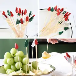 50Pcs Christmas Buffet Fruit Food Skewer Cocktail Picks Cupcake Topper 2024 Christmas Party Decor Supplies New Year 2025