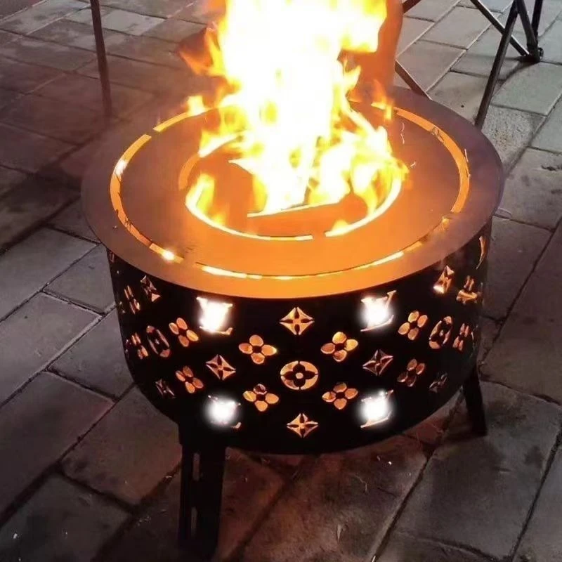 

Круглая уличная походная печь для костра, портативная складная дровяная угольная печь, легкий многофункциональный гриль для барбекю