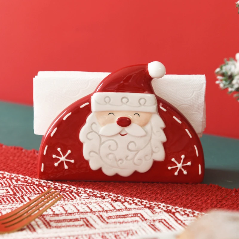 Santa Claus Ceramic Tissue Box Cute Cartoon Creative Embossed Christmas Removable Napkin Holder Nordic Style Ornaments