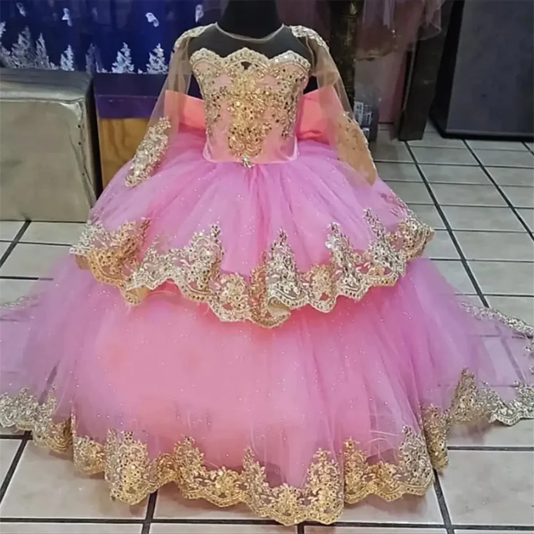 Cswdocy Communion Birthday Wedding Flower Girl Dress Appliqué Long Sleeve Pageant Big Bow First Prom Party Custom Kids Dress