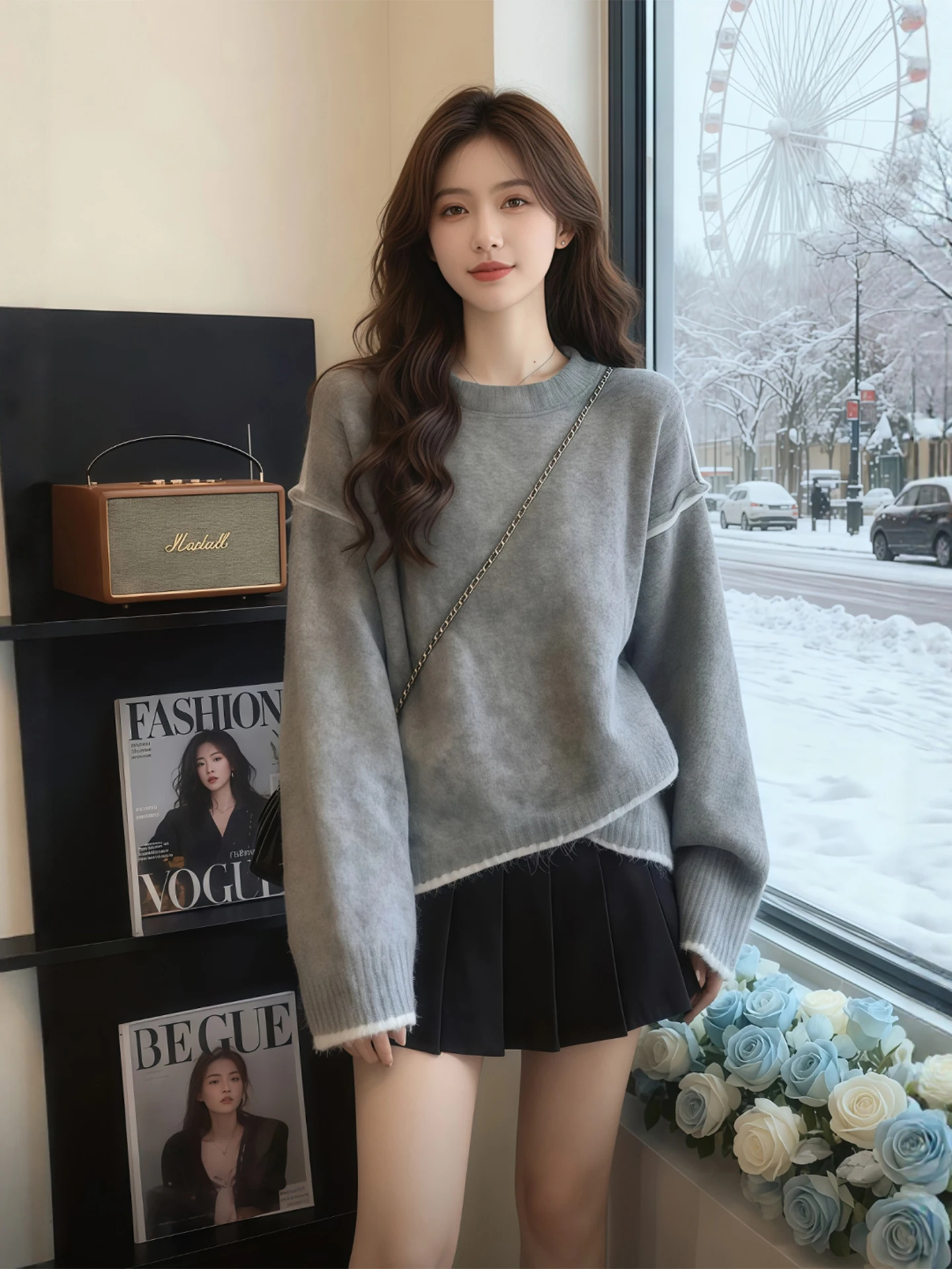 

Женский вязаный свитер свободного кроя с круглым вырезом, утепленный, из мягкого полиэстера, с длинными рукавами, повседневный, зимний топ