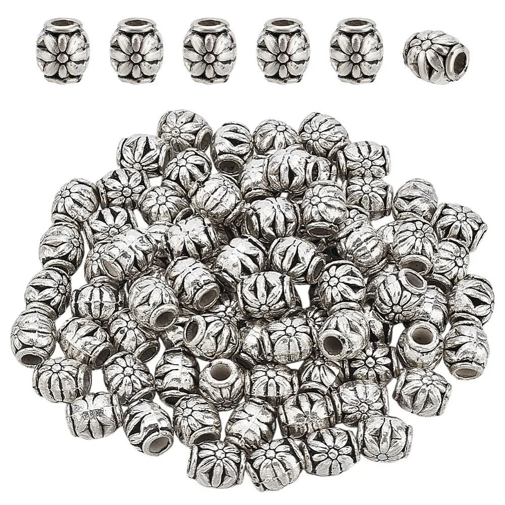 1set 80pcs  style Alloy Beads Cadmium Free  Lead Free Oval with Flower  9x8mm Hole: 3.3mm