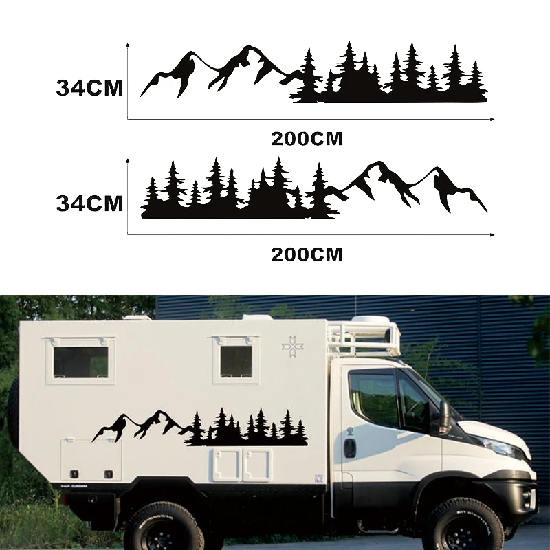 

1 Pair 200x34cm Long Mountain Decal Forest Vinyl Custom Nature For RV Trailer Truck Custom Sticker