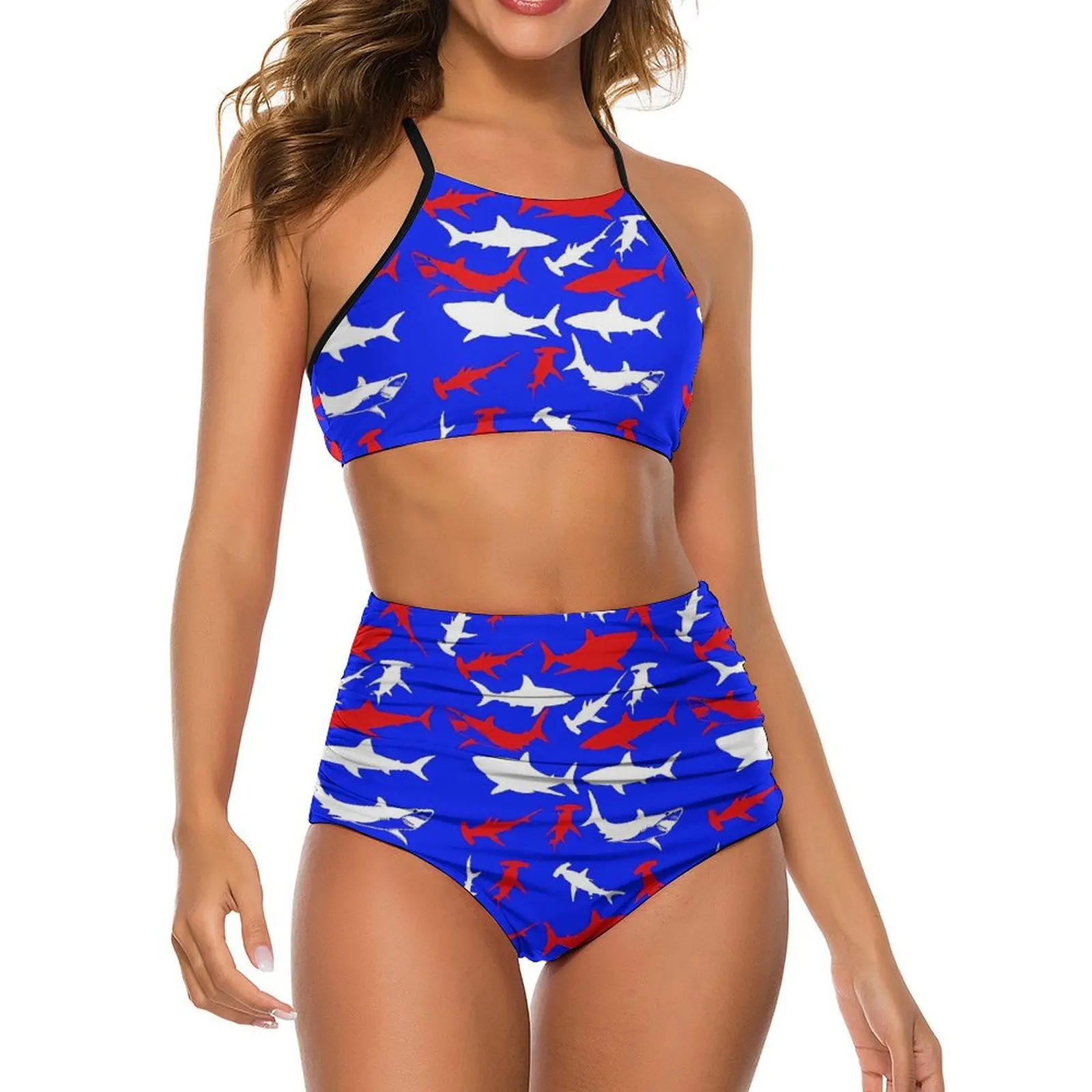 

Sexy Colorful Sharks Bikini Swimsuit Animal Silhouette Aesthetic Swimwear High Waist Design Bikini Set Push Up Feminine Bikinis