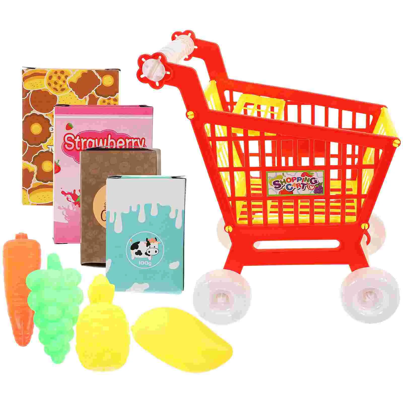 Play House Toy Child Supermarket Trolley Children’s Toys Simulation Shopping Cart Plaything Kid Fake Plastic Funny Fruit