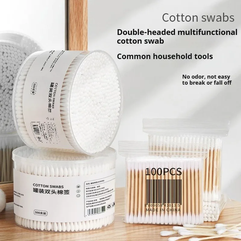 500 قطعة من مسحات القطن الخشبية ذات الرأس المزدوج - متعددة الأغراض للمكياج والتنظيف والعناية بالحيوانات الأليفة والاستخدام اليومي #1