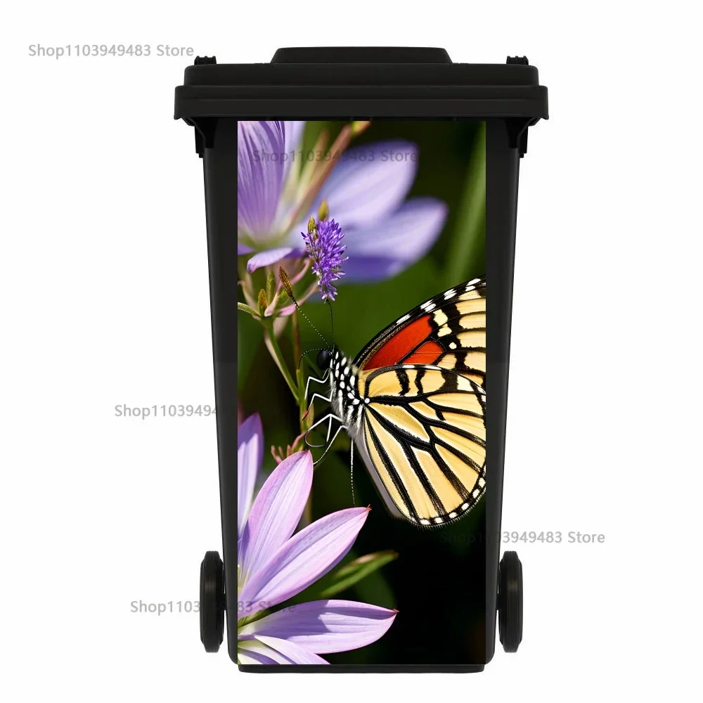 Colorful Butterfly Flower Garbage Bins Self-adhesive Wear-resistant Trash Can Sticker for Outdoor Litter Bins Mural Art Decal