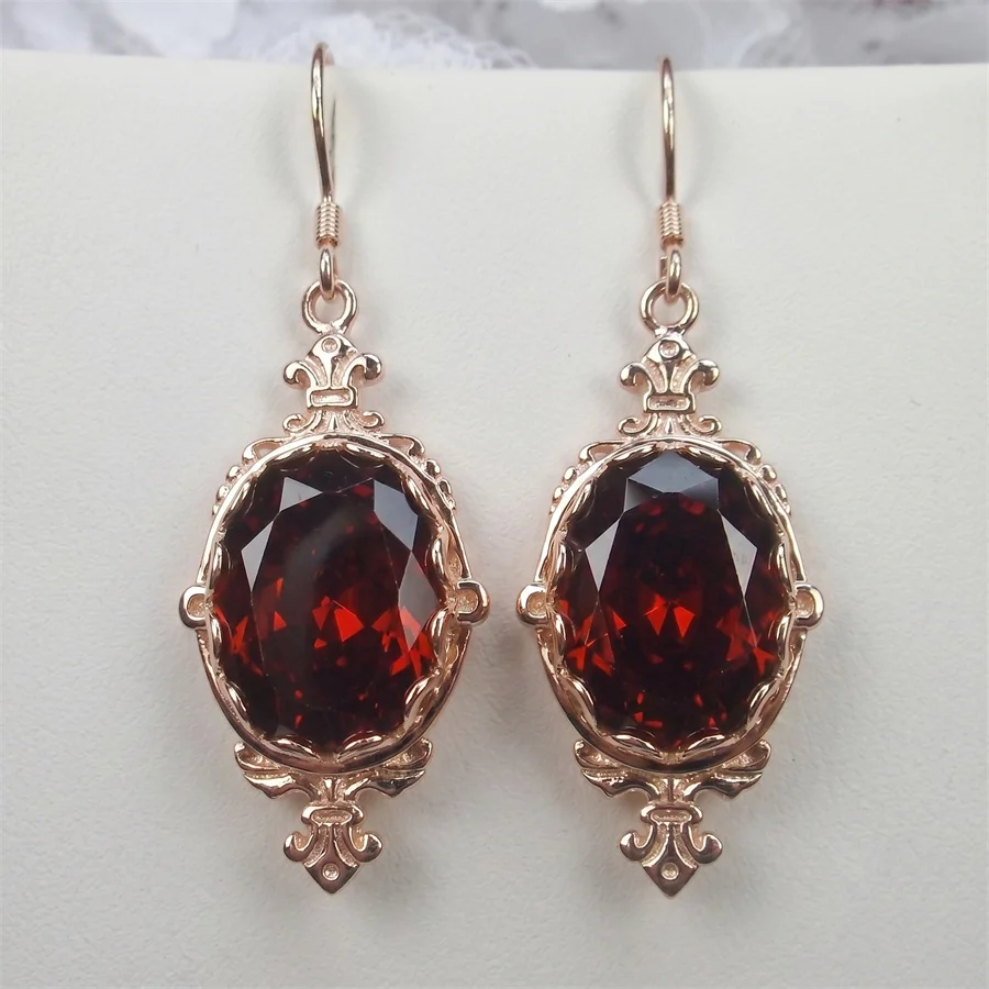 Trendige Eingelegte Rote CZ Hängeohrringe für Damen Vintage Goldfarben Geometrisch Tägliches Tragen Party-Schmuck Jubiläumsgeschenk