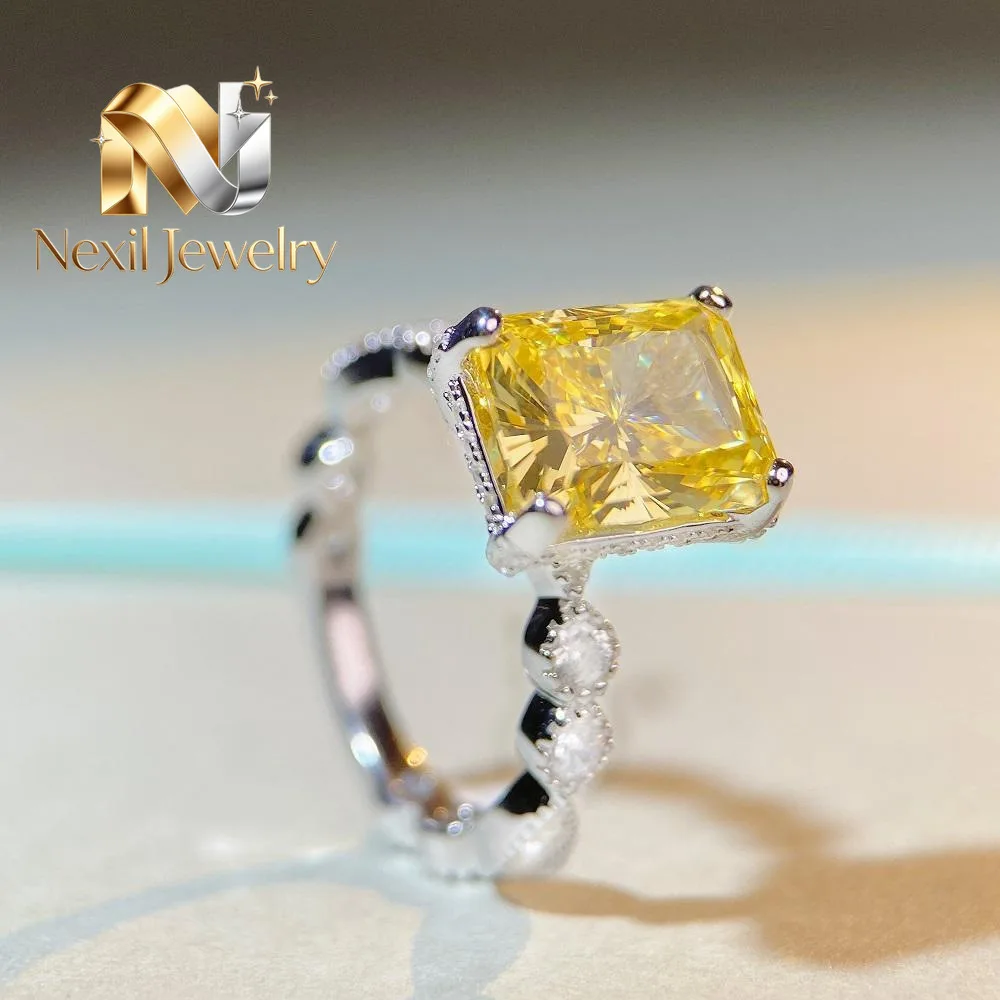 Nexil Jewelry  Luxury Solid Platinum PT950 Women's 4 karat Diamond Ring Yellow Diamond Four Claw Diamond Ring