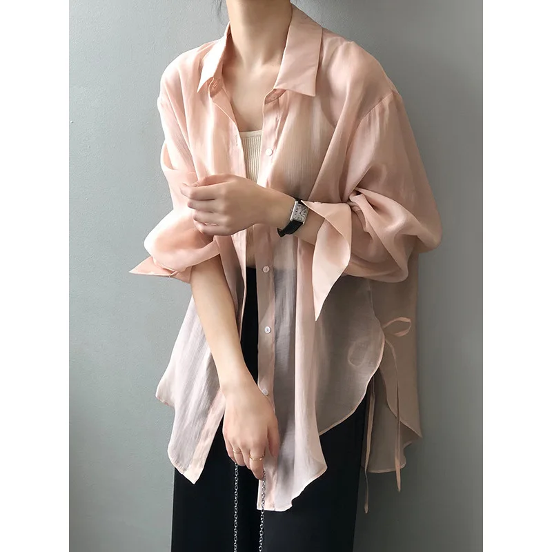 Women's Shirt  Women's 2025 Summer New Korean Edition Shirt  Lightweight and Loose Sunscreen Clothes