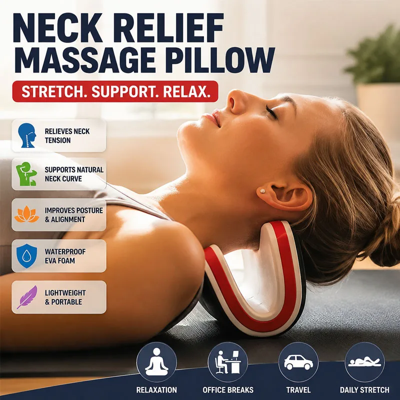 EVA Foam Waterproof Massage Headrest, Cervical Traction Stretcher for Neck Curve, Ideal for Home and Office Relaxation.