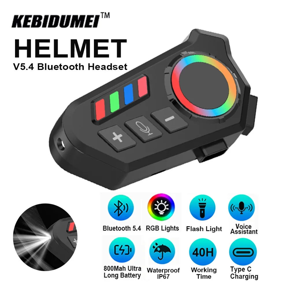 

RGB Bluetooth Helmet Headset V5.4 Handsfree Waterproof Voice Assitant Noice Reduce With Flash Light 800mah Long-Lasting