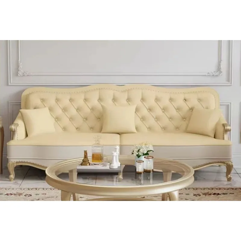 

#V American Solid Wood Sofa Combination Living Room Soft Sofa High-grade Household French Sofa