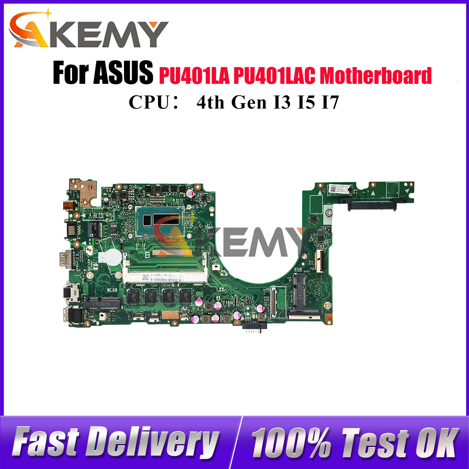 

PU401LA Laptop Motherboard For ASUS VivoBook PU401LAC PU401LA PU401L Notebook Mainboard With I3 I5 I7 CPU tests OK fast shipping