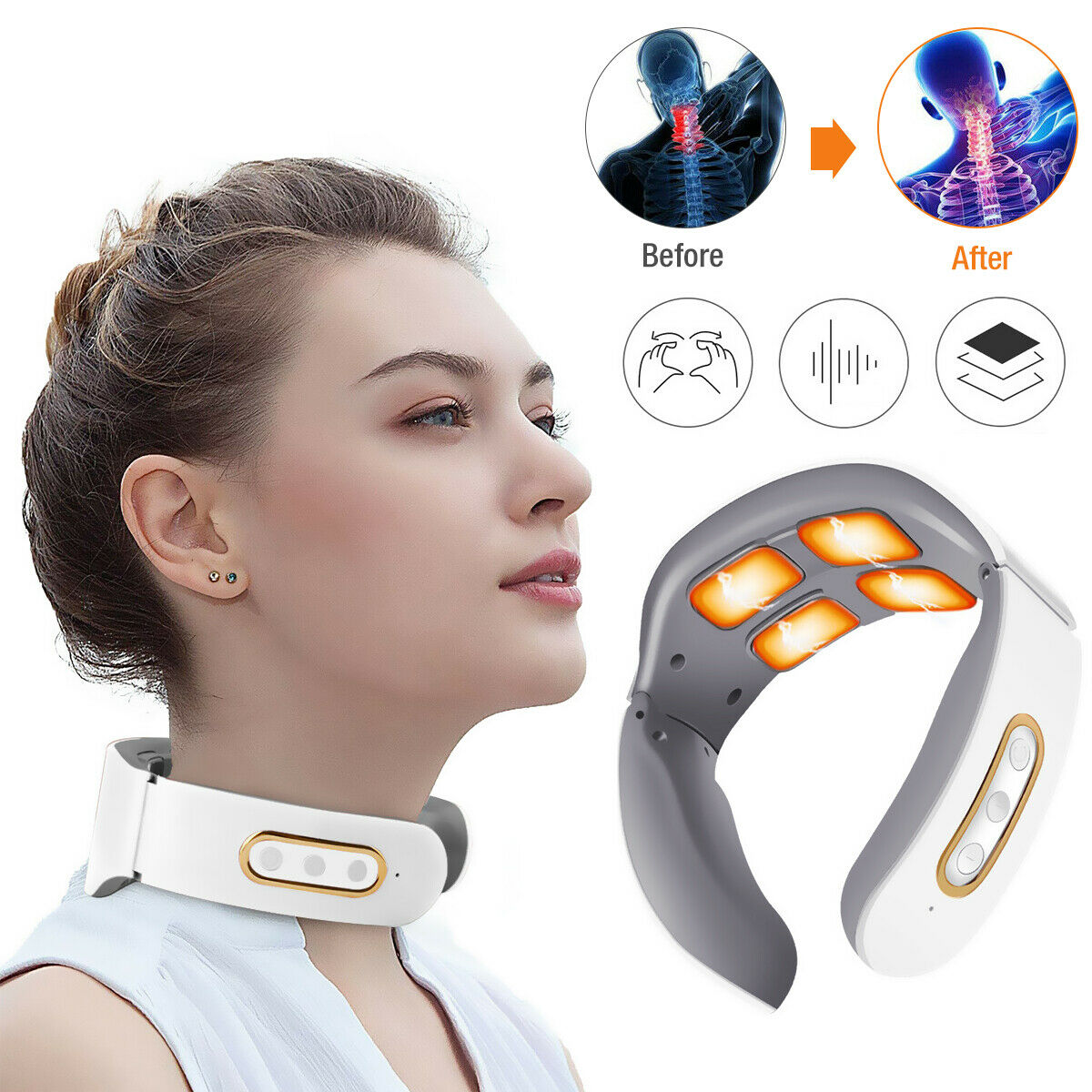  Electric Neck Shoulder Pulse Massager Kneading 4 Head TENS Magnetic Pulse Heating Cervical Vertebra Relax Pain Relief Massage 