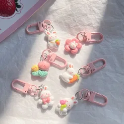 Cute Rabbit Keychain for Women Resin Bunny Carrots Bag Pendant Tulip Key Chains Girls Kids Couple Kpop Jewelry Deciration