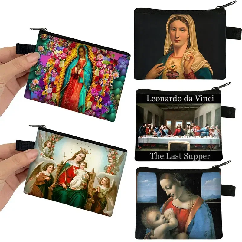 Mona Lisa Da Vinci Oil Painting Coin Purse Women Our Lady Of Guadalupe Virgin Mary Lipstick Bags Key Card Small Money Holder Bag