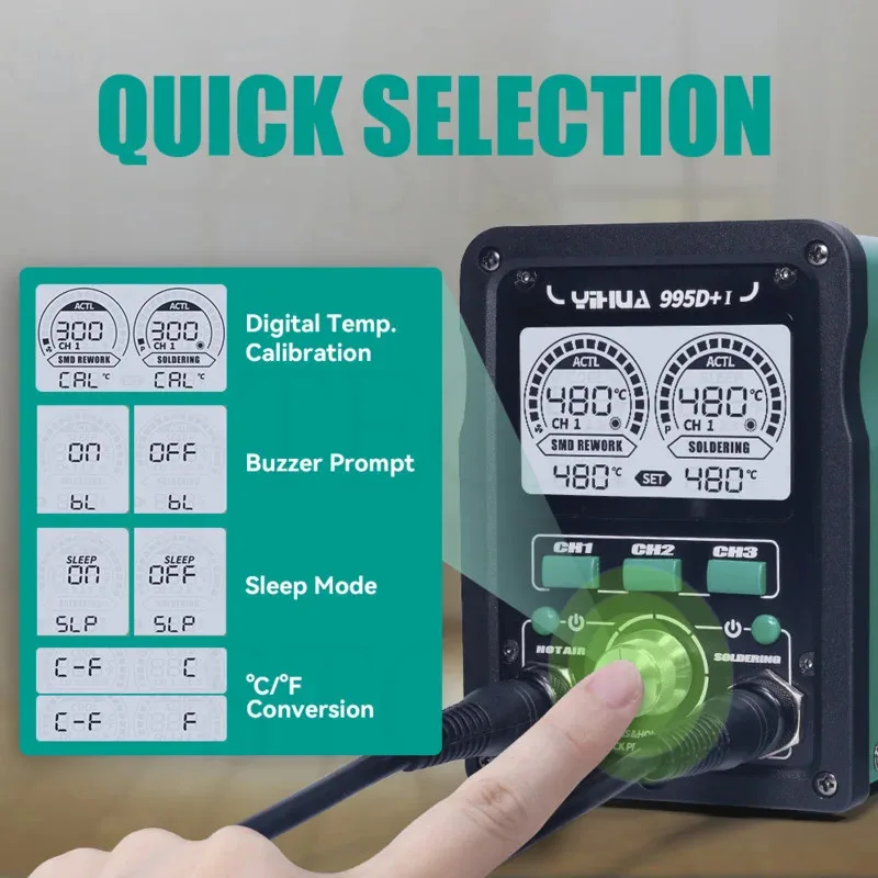 YIHUA 995D+I Soldering Station With Pluggable Hot Air Gun Soldering iron BGA Rework Station Phone Repair Welding Station