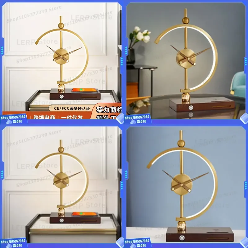 Creative Wood Desk Lamp with Wireless Phone Charger Light Luxury Table Light Smart Charging Station Birthday Gift Ornament