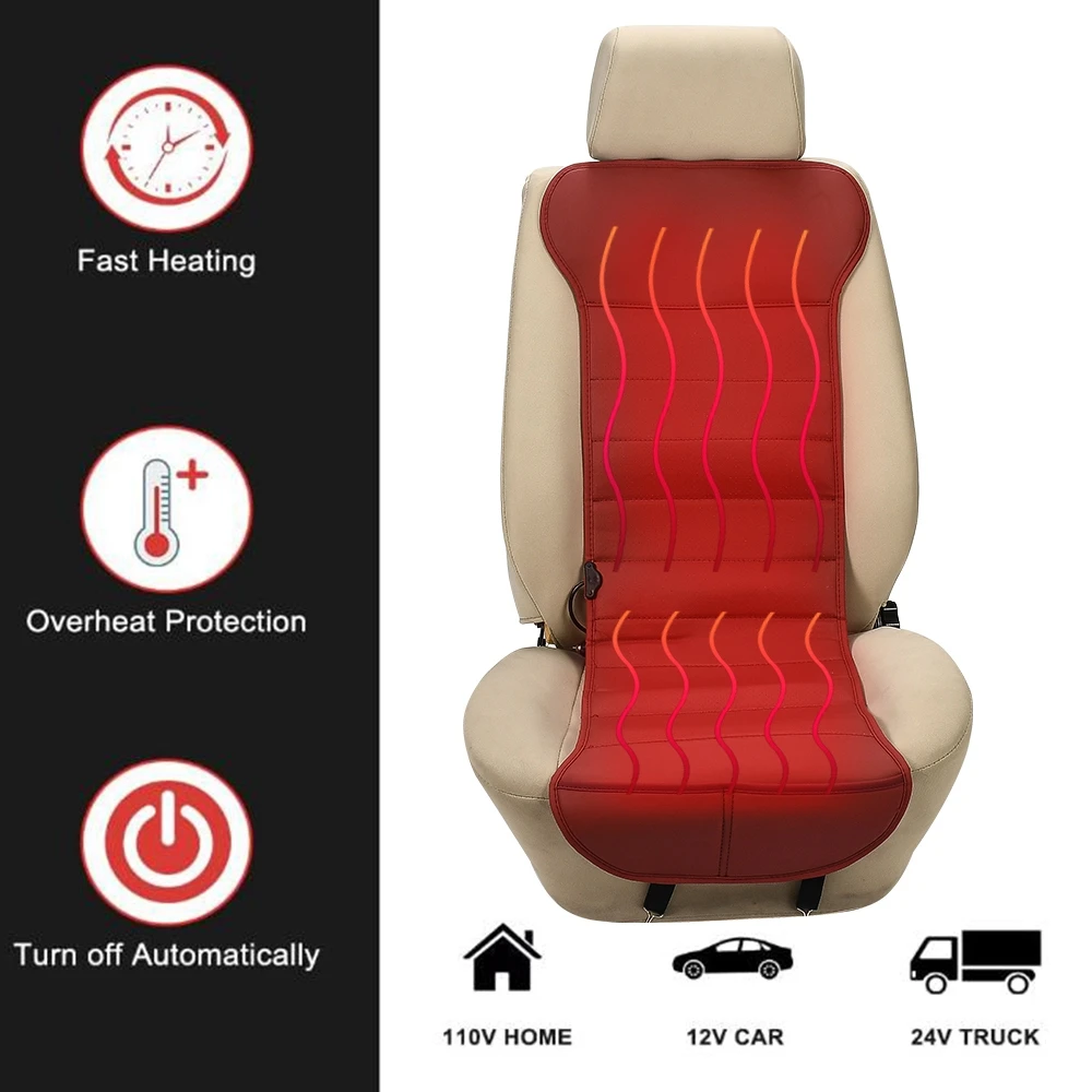 1pcs 12V-24V Auto Electric Heated Seat Cover, Heating Warm Mat Car Seat Cushion Winter Heater Seat Covers PU Leather