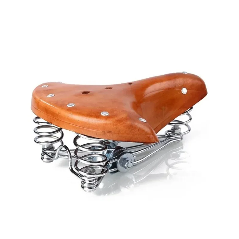 Bicycle retro cowhide saddle 28 inch car elephant nose seat cushion old classic with three springs