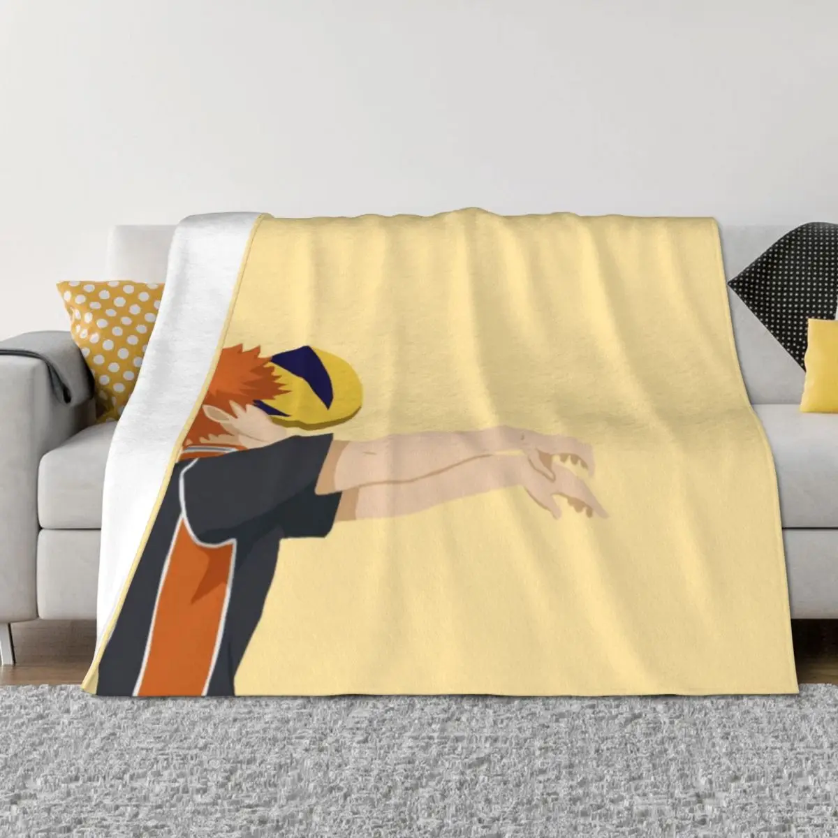 Hinata Shoyo se aciste con un voleibol, manta minimalista, lindas mantas decorativas de franela para sofá