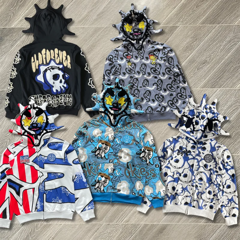 

Glo Gang The Glory Hoodie American Streetwear Beverage Cartoon Pattern Full Print Casual Wash Hoodies for Men Women