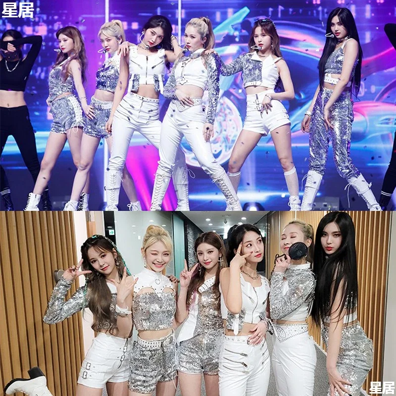 

New Jazz Dance Clothing Korean Women Group Stage Performance Costumes Silver Sequin Outfits Nightclub Female Sexy Dance Clothes