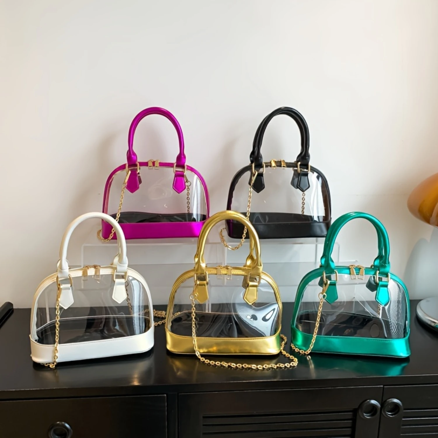 

Colorful Candy Handbag - Stylish Top Handle with Chain Strap - Spacious Crossbody Bag for Women