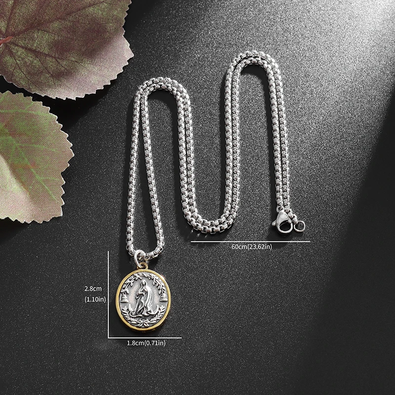 Vintage Catholic Style Virgin Mary Medal Pendant Stainless Steel Necklace for Men Women Church Wear Prayer Jewelry Amulet Gift image 6
