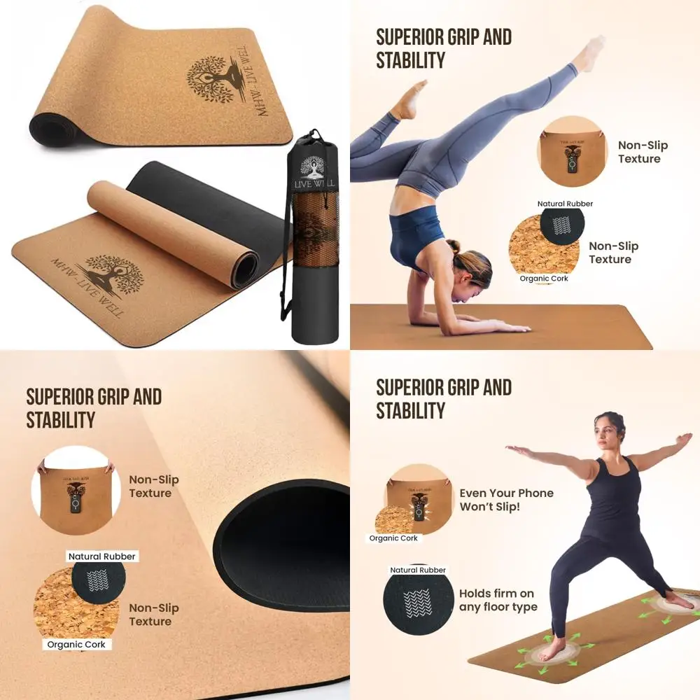 

Eco-Friendly Cork & TPE Yoga Mats for Home Workouts - Wide, Long, Foldable, and Odor-Free