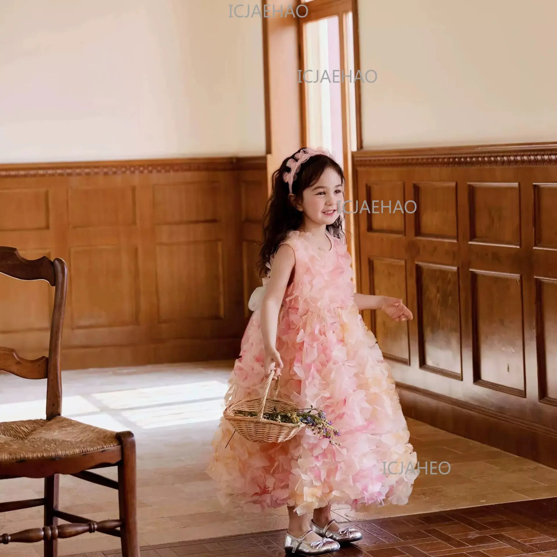 Girls Princess Dress Rainbow Floral Kids Birthday Girls Performance Outfit Gown High End Puffy Cake Skirt  Girl Host Piano