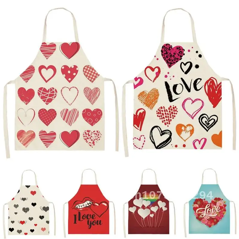 

Cotton and Linen Apron for Children and Men and Women Chefs, New Heart-shaped Printing Kitchen Apron for Cooking and Cleaning w