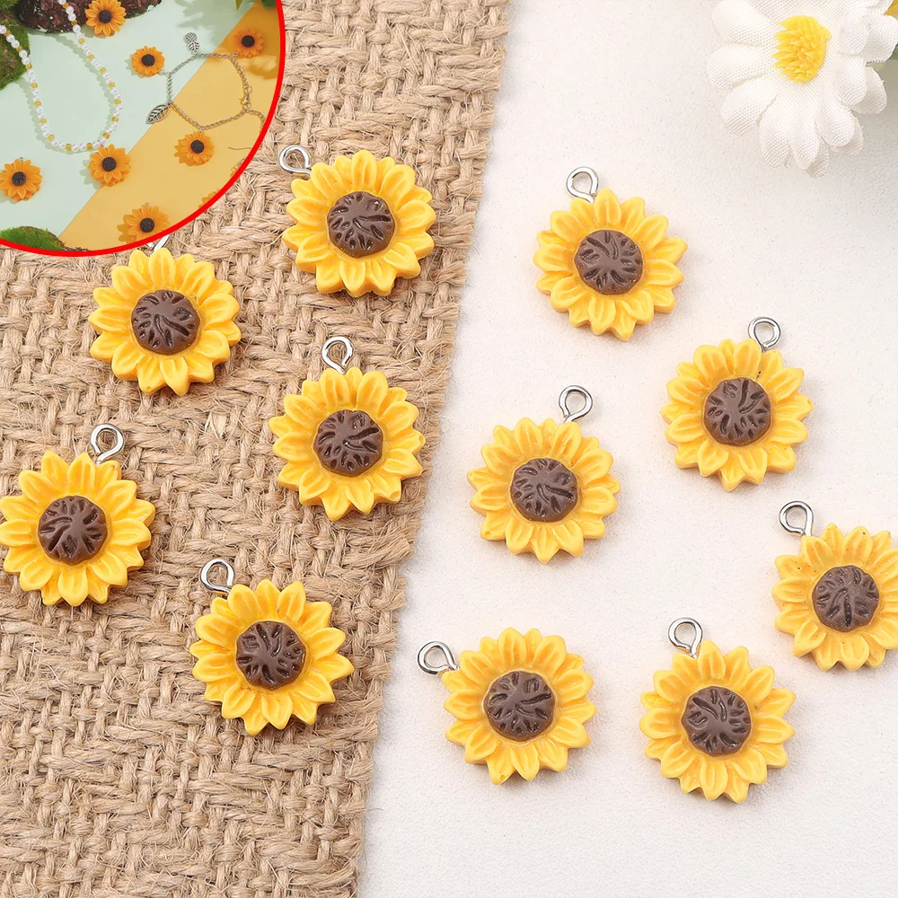 6/15/25pcs Yellow Resin Sunflower Shaped Pendant Can Be Used for DIY Bracelet, Necklace, Earring, Jewelry Making