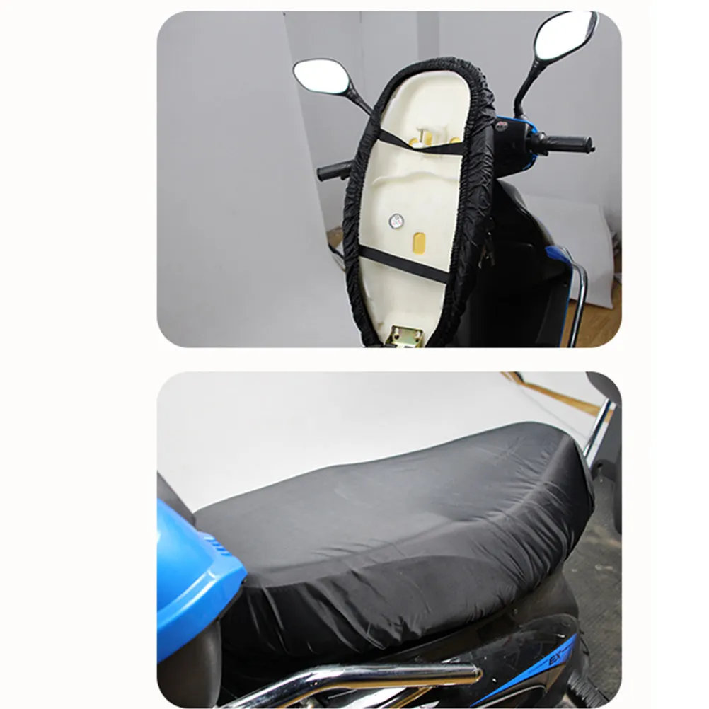 Motorcycle Cushion Cover All in One Weatherproof Dustproof Sunblock Rain Cover with Integrated Storage Bag Elastic Hem Black Xl