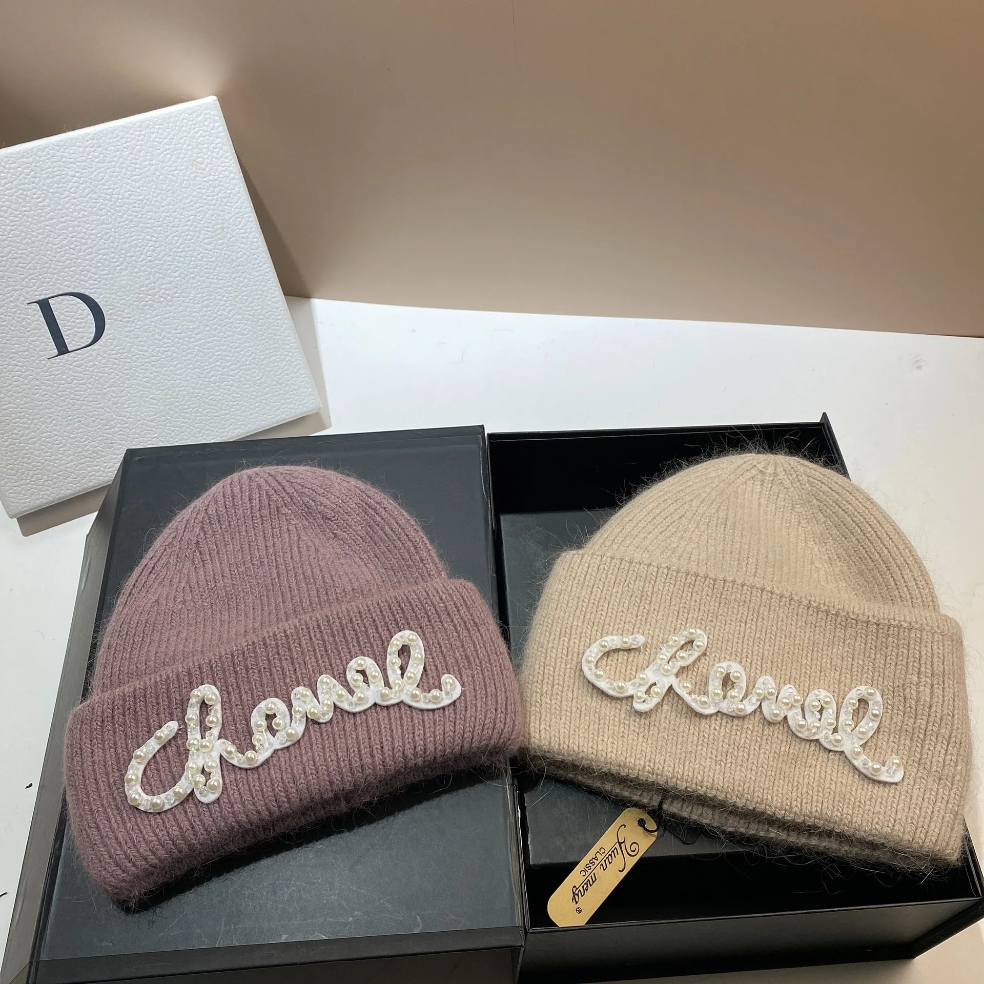 Winter Warm Rabbit Wool Knit Hat Double Fold Beanie Cashmere Soft Slouchy Cap Ear Protection High Quality