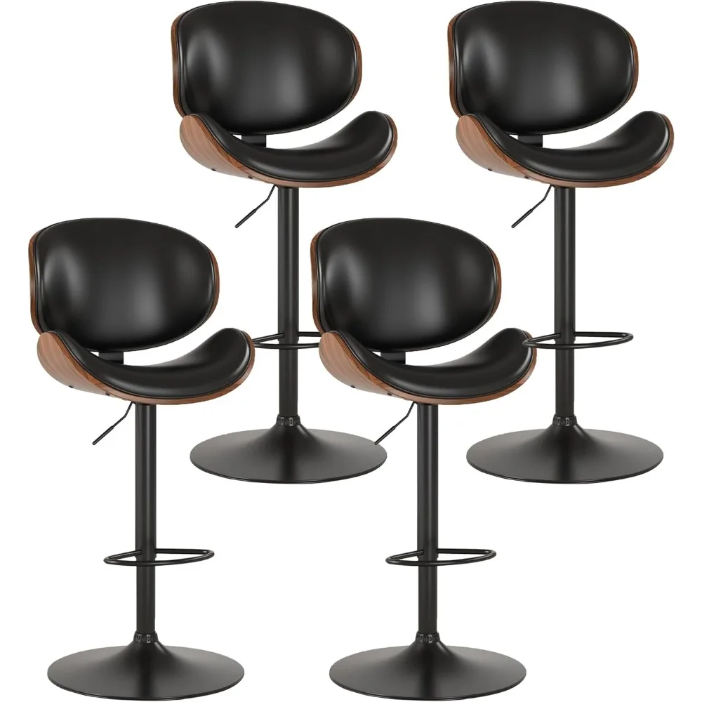 Bar Stools Set of 4, Swivel Adjustable Height Barstools, PU Leather Upholstered Bar Chairs with Footrest, - NEW
